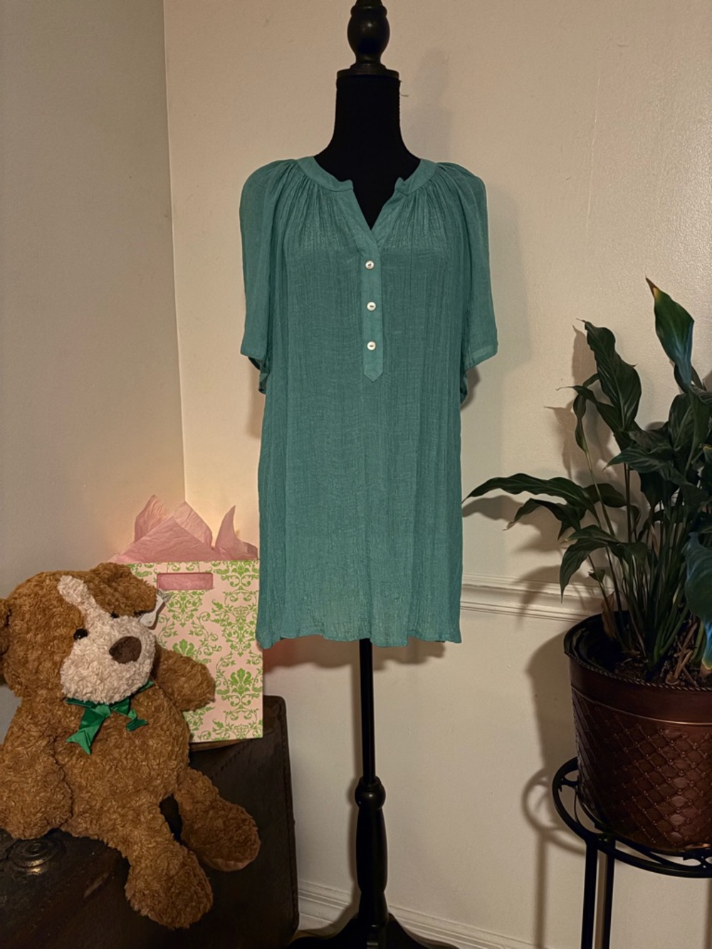 Light Teal Button Front Tunic Top